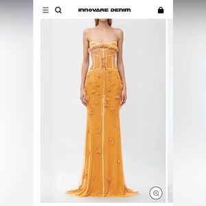 Mustard Yellow Floral Appliqué Maxi Dress